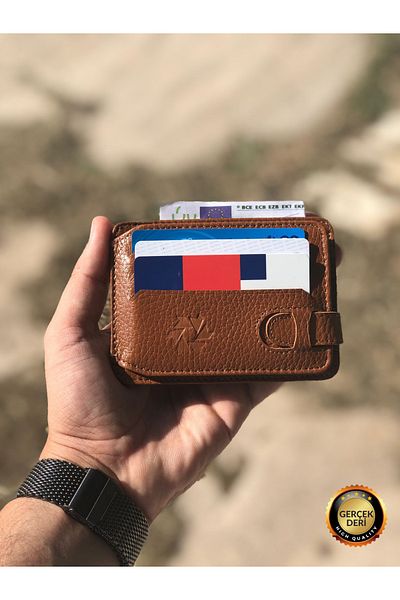 derius Πορτοφόλι Jerry Minimal Tan Unisex από γνήσιο δέρμα