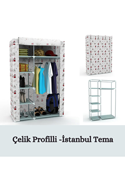 HOLTECH Tek Yandan Raflı Çelik Profilli Bez Dolap Kumaş Gardırop