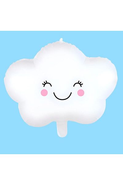 Deniz Party Store White Cloud Foil Balloon with Pink Cheeks and Eyelashes 19 inches 48 cm