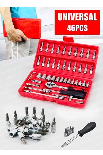 MOONSHOP 58 Parça 46mini Lokma Takımı Otomatik Cırcırlı 1/4" 12 Parça Kombine Açık Ağız-yıldız Anahtar Takım