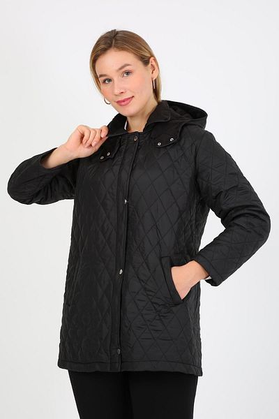 By Alba Collection Women's Baklava Slice Quilted Large Size Coat Black