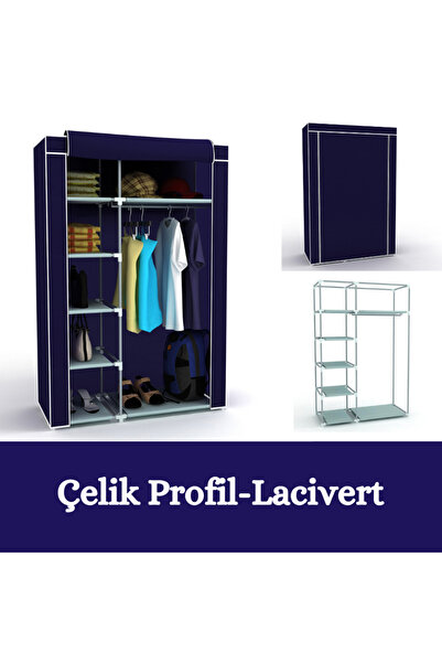 HOLTECH Tek Yandan Raflı Çelik Profilli Bez Dolap Kumaş Gardırop