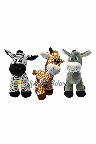 Şeker Adası Sevimli Peluş Eşek Zebra Zürafa Zuzu 28 Cm - 3 Lü Uyku Ve Oyun Ar...