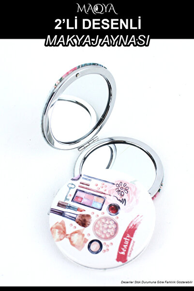 MAQYA Cosmetics Desenli Yuvarlak Cep Çanta Aynası ,Makyaj Aynası Kapaklı 2 Boyut