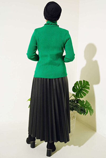benguen 3075 Collar and Cuff Frilly Knitwear Bady Green