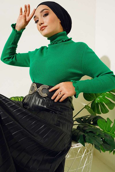 benguen 3075 Πλεκτό γιακά και μανσέτα Frilly Bady Green