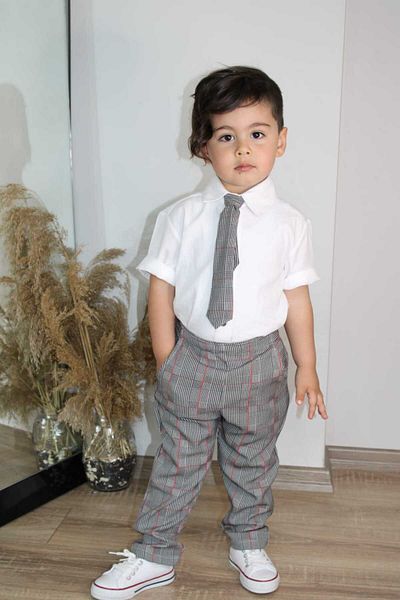 Z KİDS Plaid Red Striped Tie Suit