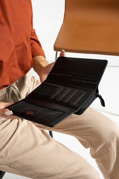 Grande 2636 Genuine Leather Women's Card Holder, Paper & Coin Compartment Model Stylish Card Holder Wallet BLACK