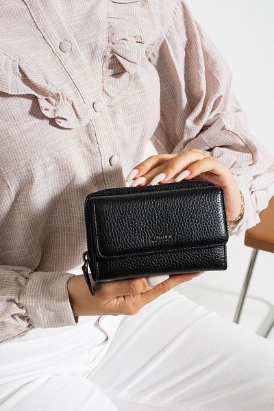 Grande 2754 Black detail Genuine leather Women's wallet card holder clutch BLACK