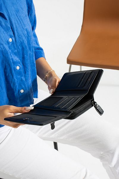 Grande 2715 Genuine Leather Women's Card Holder, Paper & Coin Compartment Model Stylish Card Holder Wallet BLACK