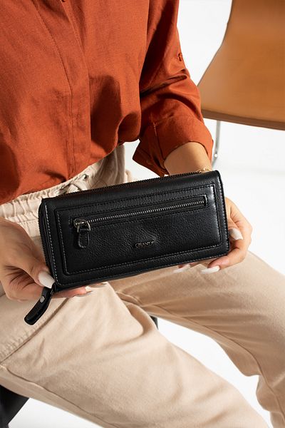 Grande 2636 Genuine Leather Women's Card Holder, Paper & Coin Compartment Model Stylish Card Holder Wallet BLACK