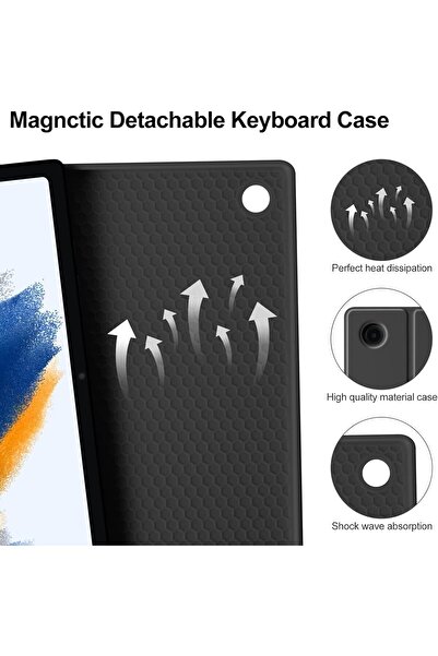 m.tk moveteck Samsung Galaxy Tab A8 10.5 X200 Tablet Kılıfı Slim Bluetooth Keyboard Wireless Klavyeli Kılıf