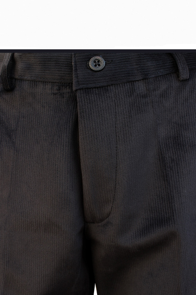 Varetta Men's Black Velvet Thin Ribbed Classic Cut Pocket Trousers