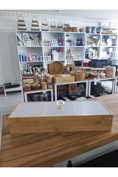 Genel Markalar Bambu 3 Bölmeli Kapaklı Dikdörtgen Makyaj ve Takı Organizeri, ...