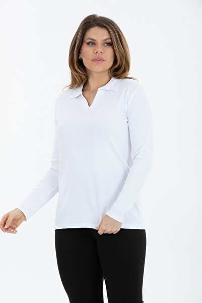 BANEGA Curve Plus Size Cotton Lycra V-Neck Basic Plain White Blouse