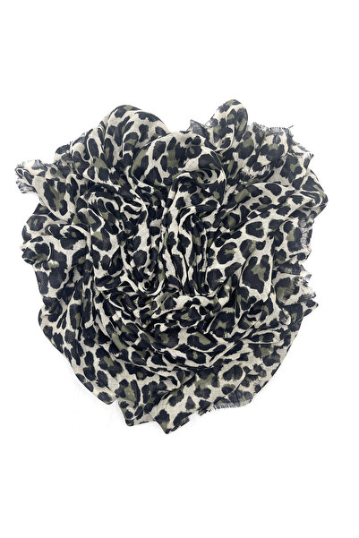 nazipek Leopar Desen Flamlı Pamuklu Yazma Eşarp 100x100cm