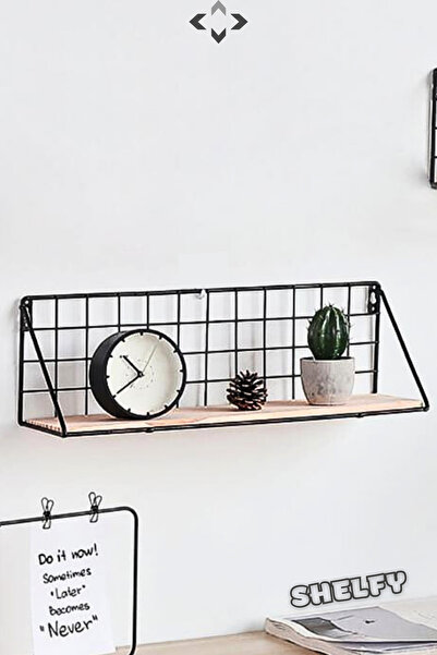 LİGROUND Tek Katlı Duvara Monte Mutfak Banyo Rafı Ferforje Ahşap Katlı Raf Askı Organizer Dübel Vida Dahil