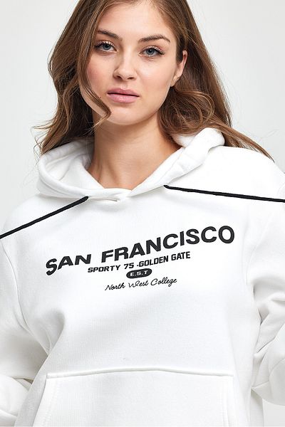 Superlife Γυναικεία κουκούλα Άνετη εφαρμογή Fleece με 3 κλωστές Τσέπη καγκουρό San Francisco εμπριμέ μπλουζάκι