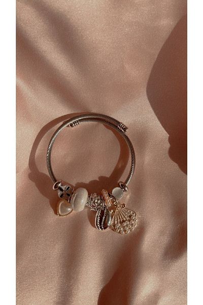 CLARİS Seashell Detailed Charm Steel Bracelet