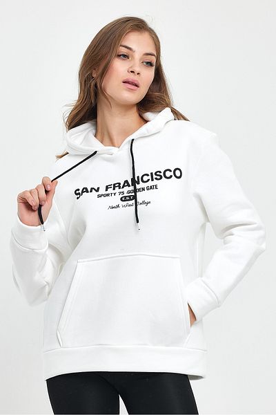 Superlife Γυναικεία κουκούλα Άνετη εφαρμογή Fleece με 3 κλωστές Τσέπη καγκουρό San Francisco εμπριμέ μπλουζάκι