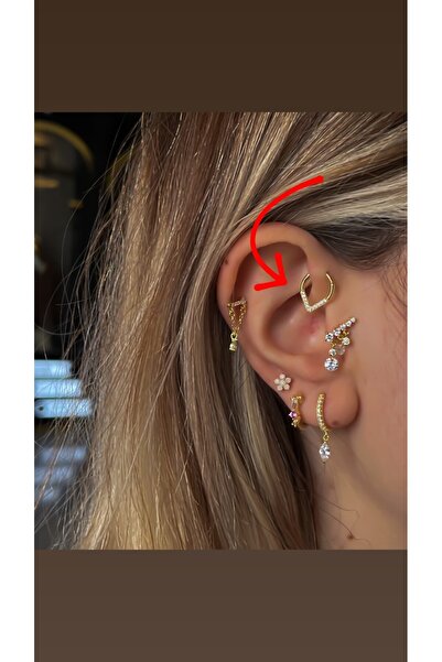 Siminkari 925 Ayar Gümüş Baklava Model Yarım Taşlı Piercing