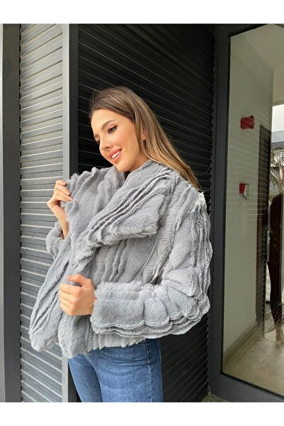 NARKISS Kruvaze Yaka Kabartmalı Kül Grisi Suni Ceket