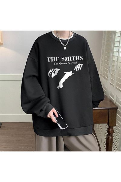 Touz The Smiths Printed Μαύρο Φούτερ Unisex Oversize Crew Neck