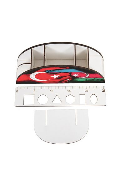 kutuTR VIP Türkiye-Azerbaycan Series - Desktop Pen Holder Organizer with Rainbow Pattern Ruler.Assembled Box