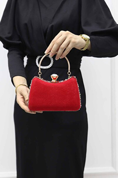 ROZA CANTA Kadın Kırmızı Doğal Taş Portföy Abiye Çanta