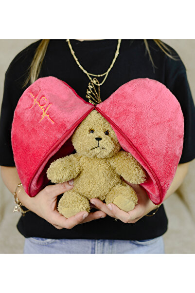 Canestar لعبة قطيفة خاصة بسحاب مطرزة على شكل دب بني - على شكل قلب بالداخل