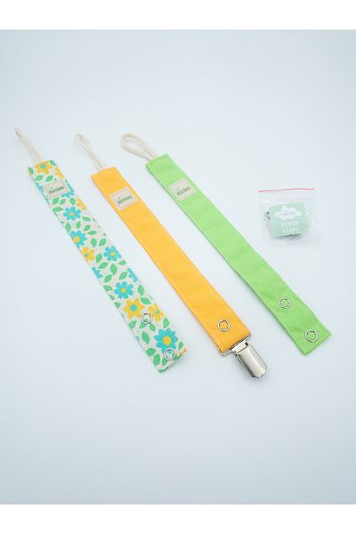Le Petite Histoire 3-Piece Pacifier Strap - Pacifier Chain 100% Cotton - Washable