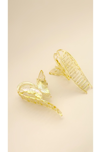 Alâ Atelier cataramă mare transparentă acrilic fluture cataramă galben irides...