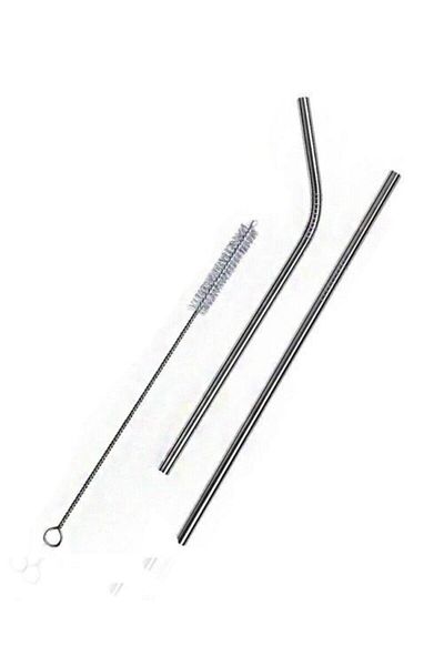 EMBazaar 2 Pack Stainless Steel Straw + Cleaning Brush, Multicolor, Medium