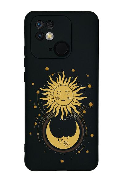 Merwish غطاء حماية من السيليكون متوافق مع هاتف Xiaomi Redmi 10c بنمط الشمس والقمر باللون الأسود