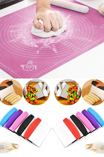 ucuzal Large Size Silicone Dough Rolling Mat and Dough Cutting Spatula Set