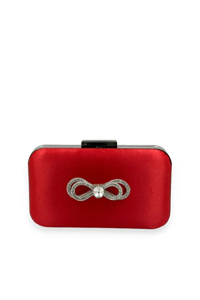 Biçanta Red Color Satin Silver Case Silver Stone Evening Bag Evening Bag Wedding Engagement Portfolio