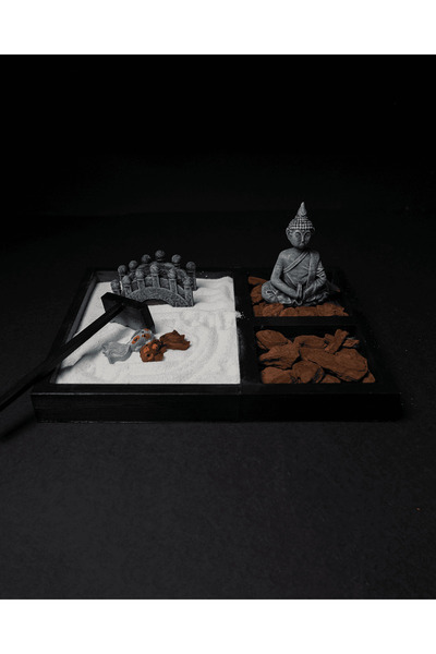 TuransoyCraft Buda Heykeli Dikdörtgen Zen Bahçe Seti Ev Ofis Dekoru Masaüstü ...