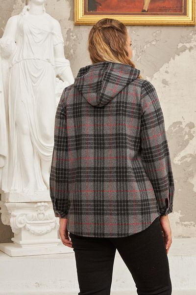 RMG Large Size Smoke Plaid Shirt with Zipper Detail