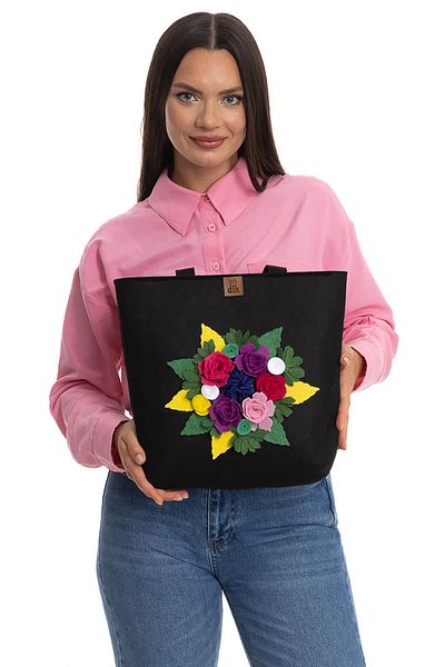 dilekolay Handmade Medium Size Felt Shoulder Bag - From Roses -35x31cm