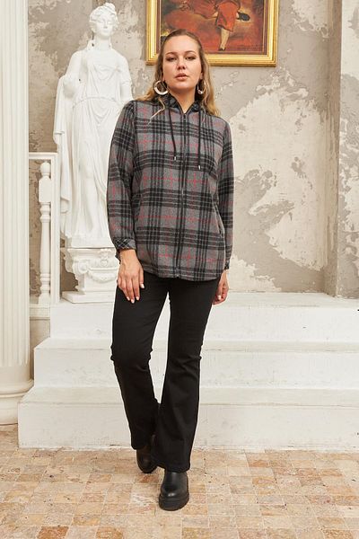RMG Large Size Smoke Plaid Shirt with Zipper Detail