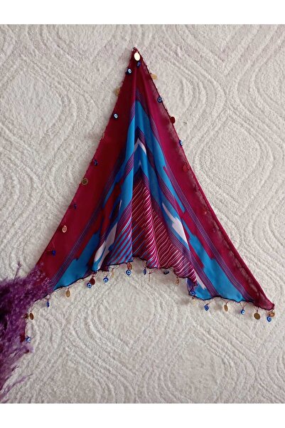 LABELLA COLLECTİON باندانا مثلثة زرقاء اللون باللون الأسود مع خرز عين الشر