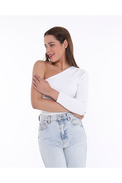 MA ananas Women's One Shoulder Plain Long Sleeve Women's Blouse