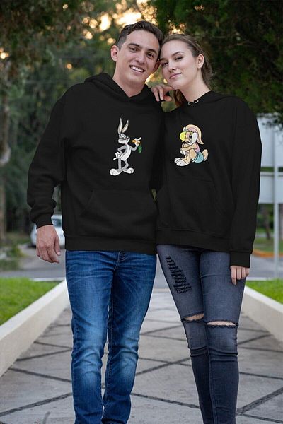 Merkür Store Lover Combination Bugs Bunny And Lola Bunny Printed Hooded Sweatshirt