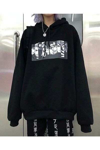 blackjack giyim Black Hooded Naruto Anime Sweatshirt