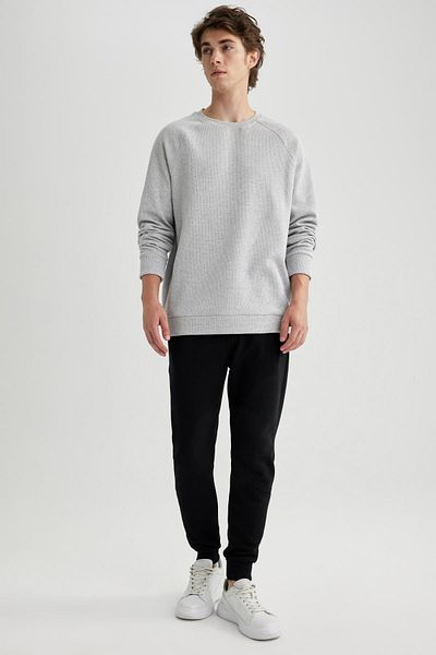 DeFacto Regular-Fit-Sweatshirt mit Rundhalsausschnitt und Waffelmuster