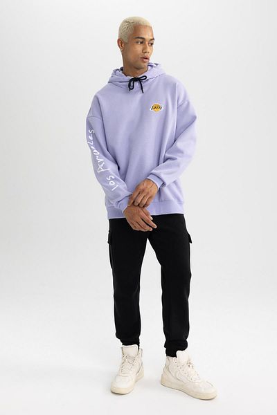 DeFacto Fit Nba Los Angeles Lakers Oversize Fit Hooded Thick Sweatshirt