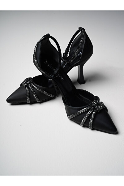 CHAMBERRY فستان سهرة نسائي بكعب عالٍ مزين بأحجار سوداء