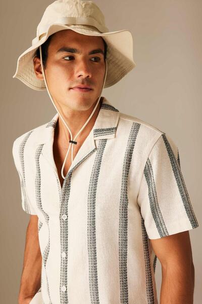 DeFacto Cămașă cu mânecă scurtă din bumbac, cu guler Apache, de culoare norma...