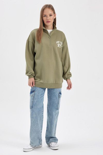 DeFacto Cool Oversize Fit Half Zipper Thick Sweatshirt