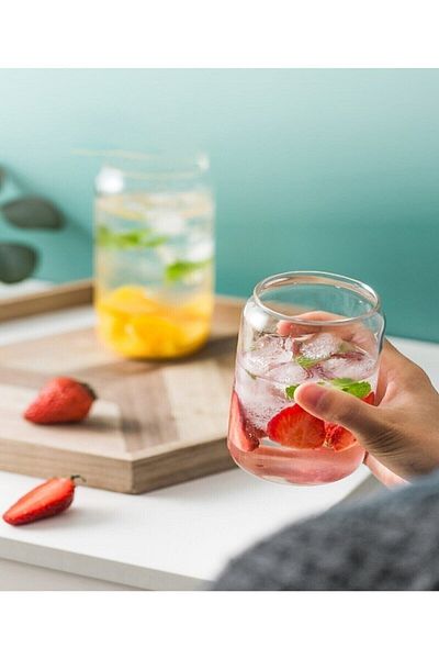 VİGENTİNO قطعتان من علبة الكولا الزجاجية على شكل زجاج عرض البورسليكات مع القش (مجموعة من 4)